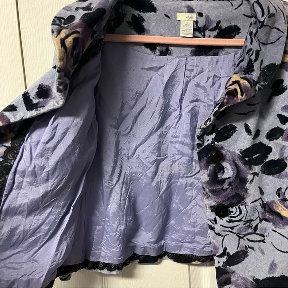Anthropologie Odille Periwinkle Blue Purple Floral Velour Velvet Lined Jacket - Picture 12 of 16